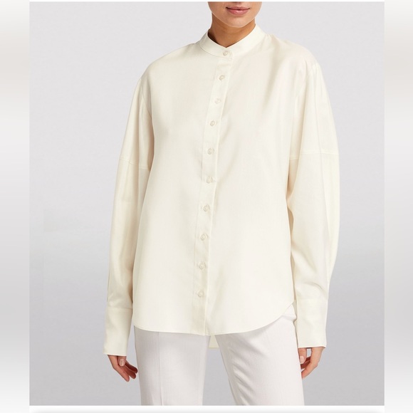 St. John Collection Marie 100% Silk Button Up Mandarin Blouse NEW $695 Small - Picture 1 of 13